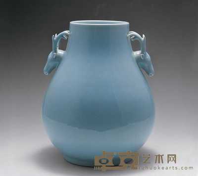 民国 天蓝釉鹿头尊 高15cm；腹径23.5cm